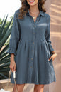 Crinkle Mini Shirt Dress w/Pockets