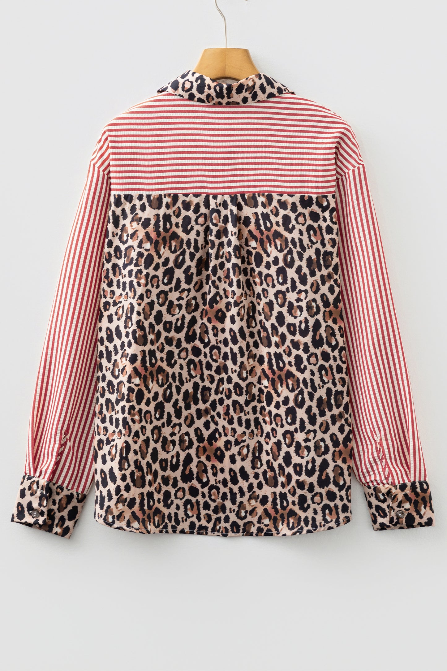 Stripe Leopard Patchwork Long Sleeve Buttoned Shirt