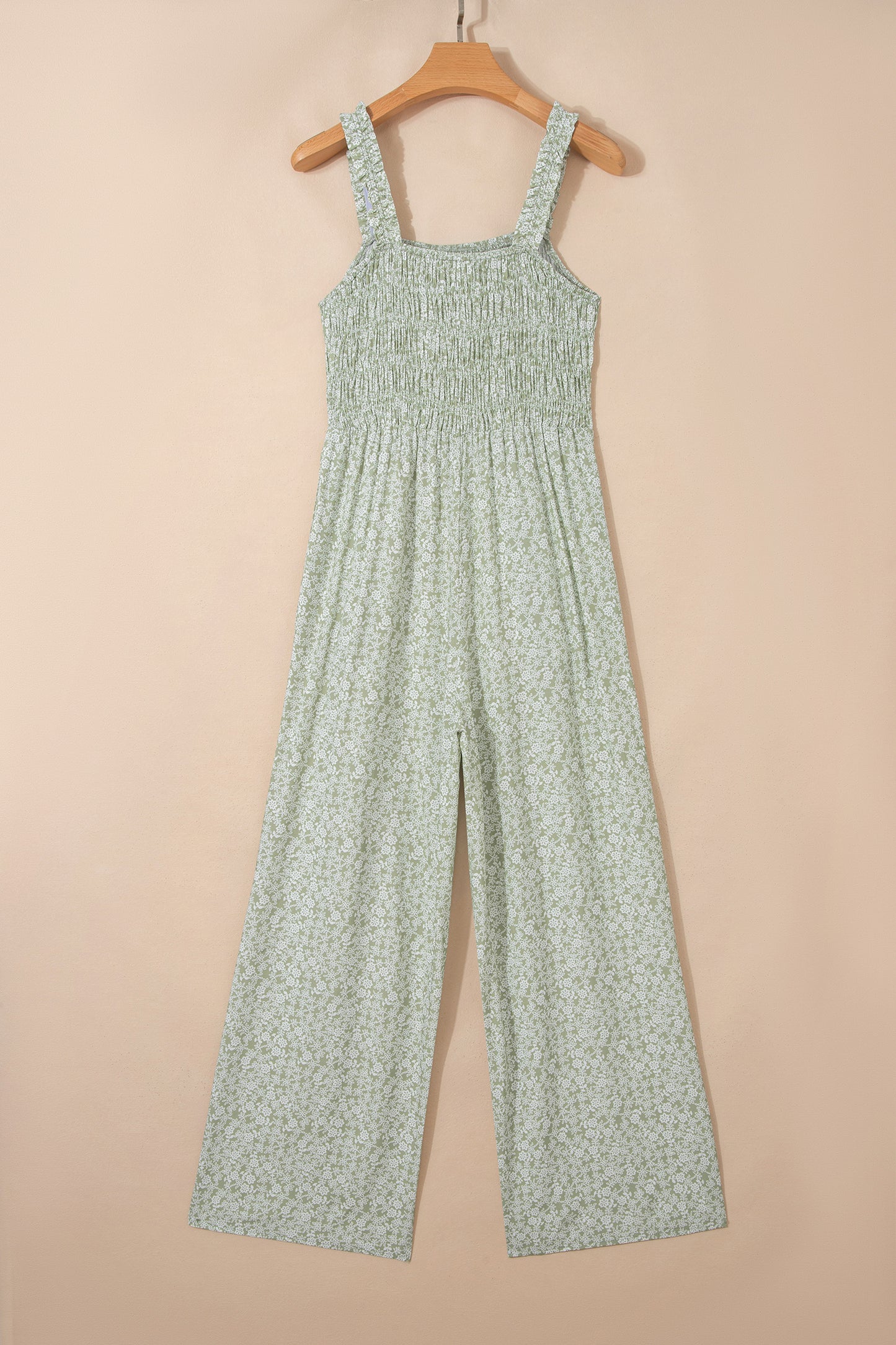Floral Smocked Square Neck Sleeveless Jumpsuit