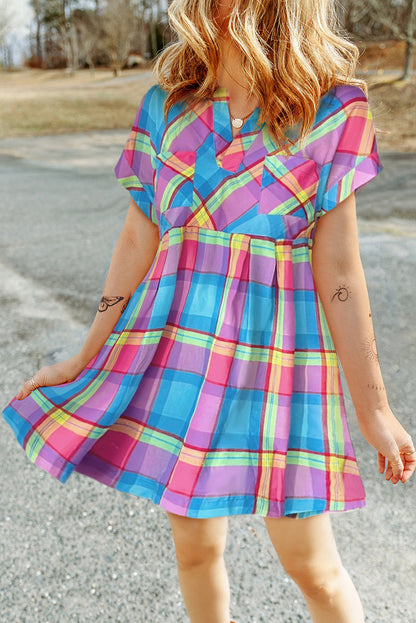 Plaid Short Sleeve Mini Dress