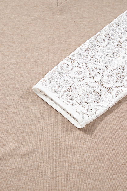 Lace Patchwork Long Sleeve V-Neck Top