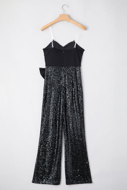 Sequin Waist Bow Strapless Jumpsuit