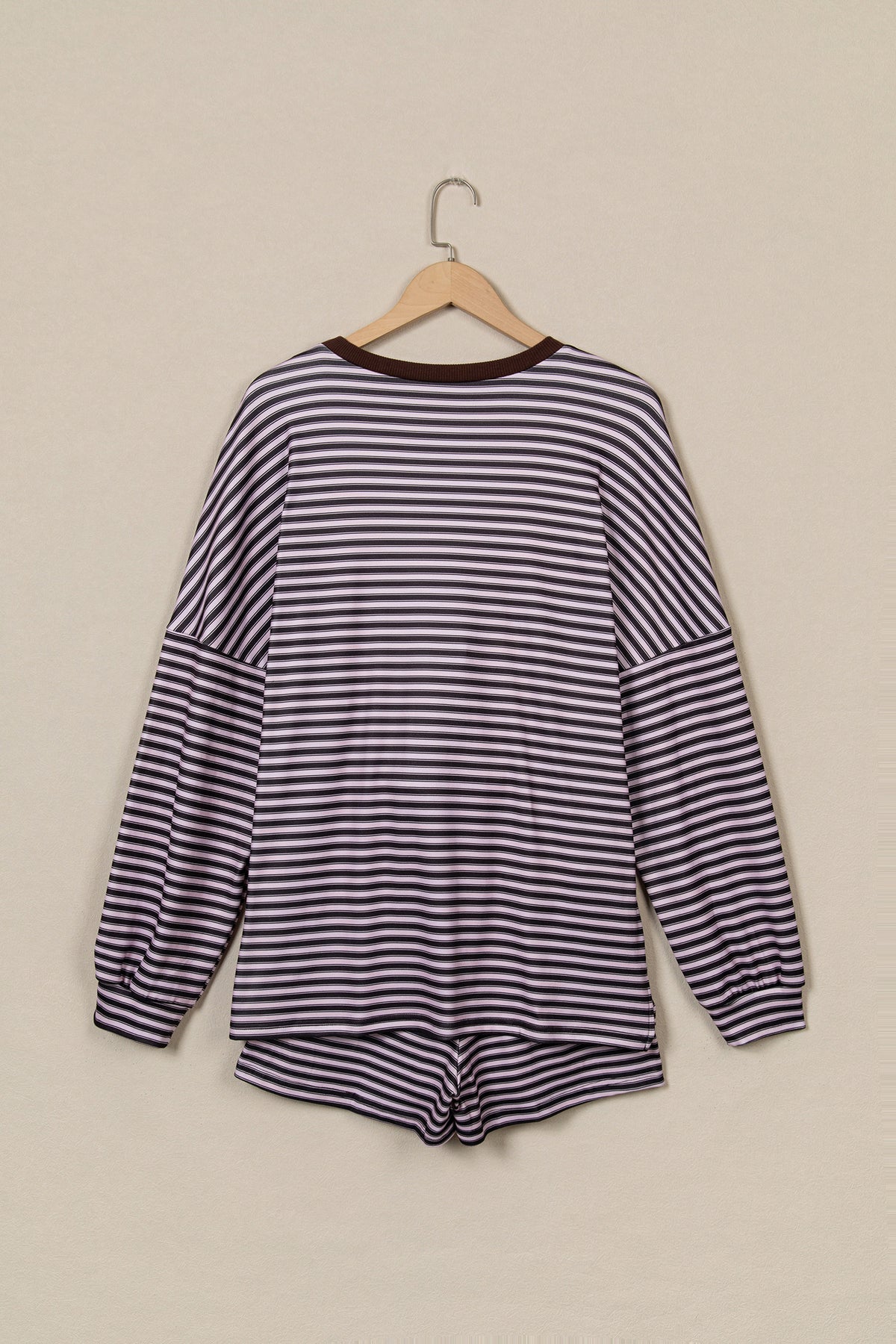 Stripe Oversized Long Sleeve Top & Pocketed Shorts Set
