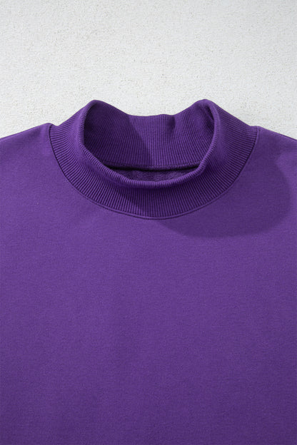 Solid Mock Neck Oversized Sweatshirt