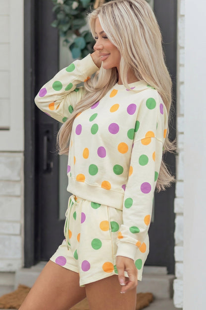 Polka Dot Pullover and Drawstring Shorts Set