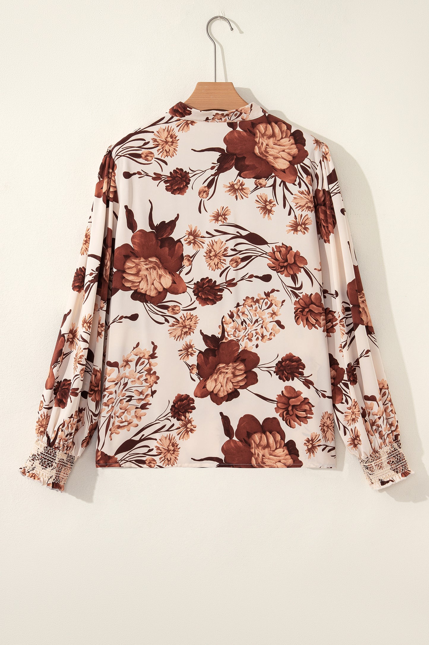 Floral Smocked Long Sleeve Buttoned Shirt
