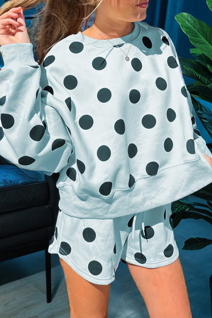 Polka Dot Pullover and Drawstring Shorts Set