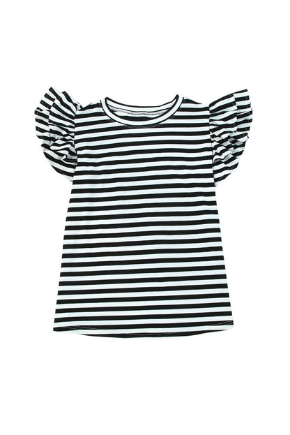 Stripe Ruffle Short Sleeve Tee