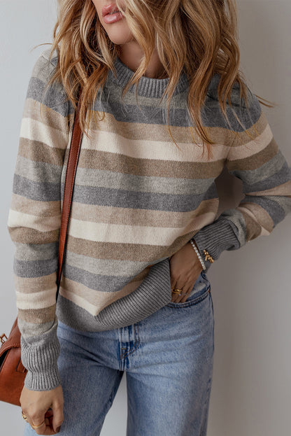 Stripe Colorblock Round Neck Sweater