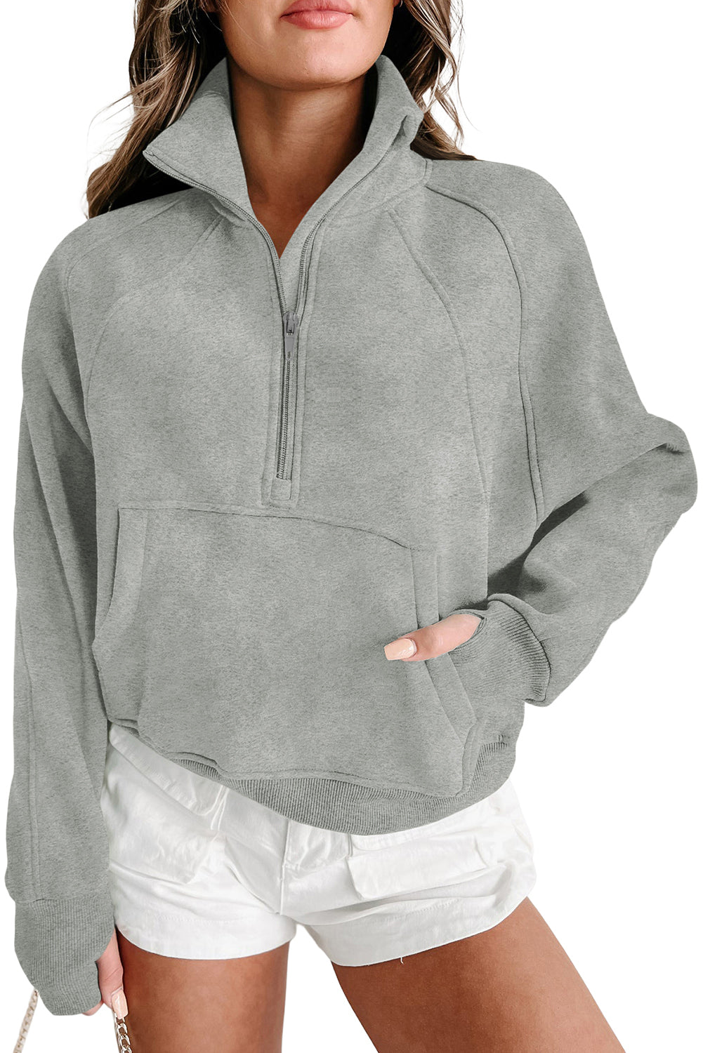 Half Zip Thumbhole Sleeve Sweatshirt