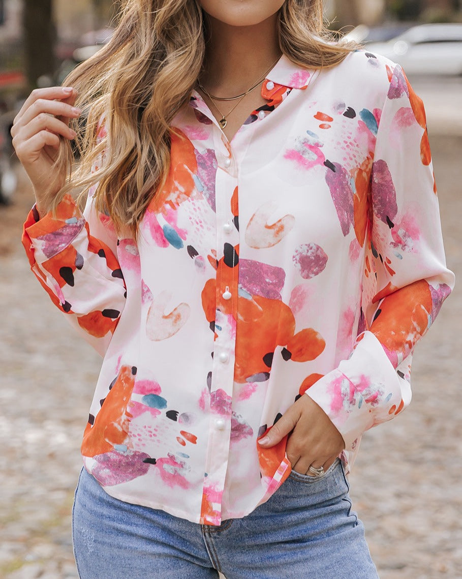 Abstract Pearl Button Front Shirt