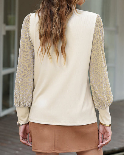 Leopard Ribbed Long Sleeve Blouse