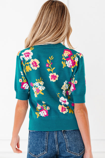 Floral Knit Crewneck Short Sleeve Top