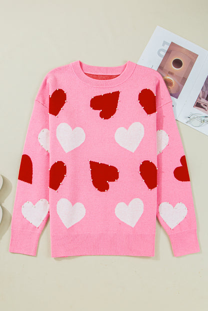Valentine Heart Pearl Embellished Sweater
