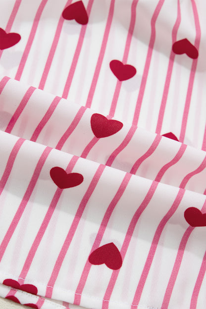 Stripe Textured Heart Flounce Sleeve Shirt
