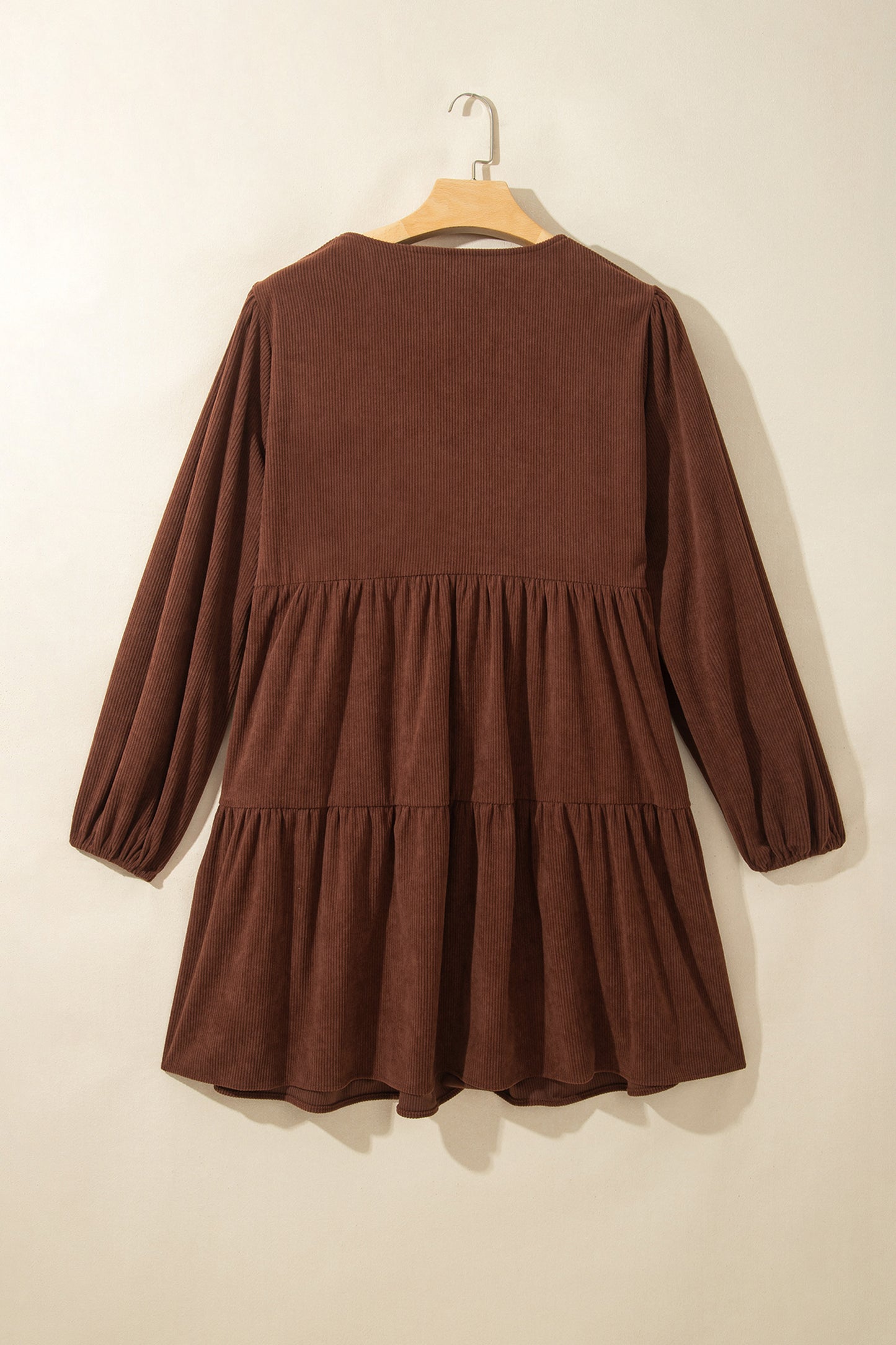 Plus Size Solid Corduroy Long Sleeve Mini Dress