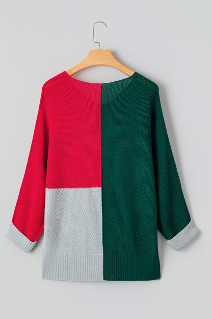 Colorblock Knit V-Neck Sweater