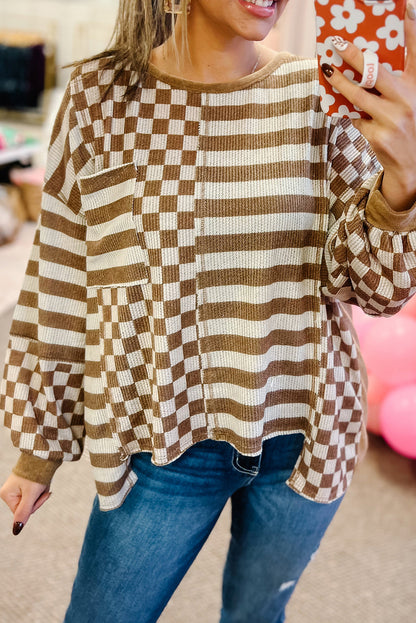 Plus Size Stripe Checker Casual  Top