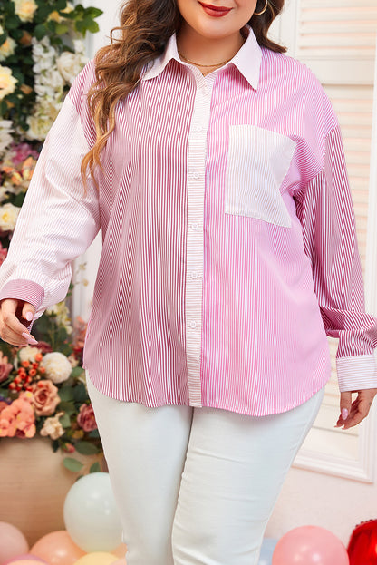 Stripe Colorblock Buttoned Shirt Plus Size