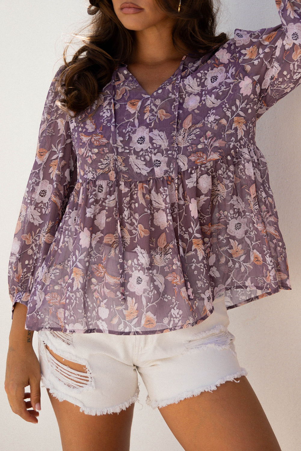 Boho Floral 3/4 Sleeve Babydoll Blouse