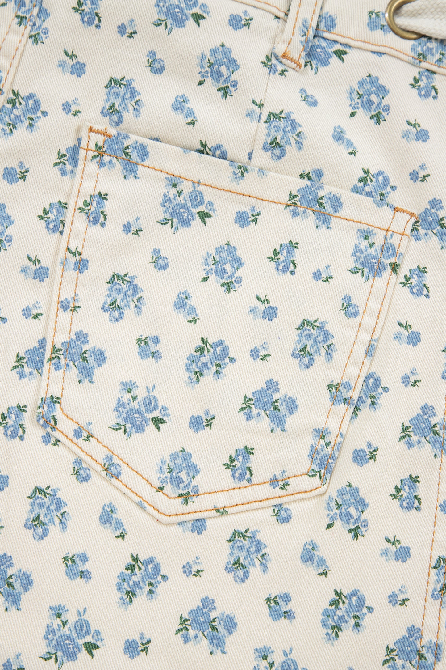 Floral Grommet Knot Waist Barrel Leg Jeans