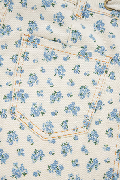 Floral Grommet Knot Waist Barrel Leg Jeans