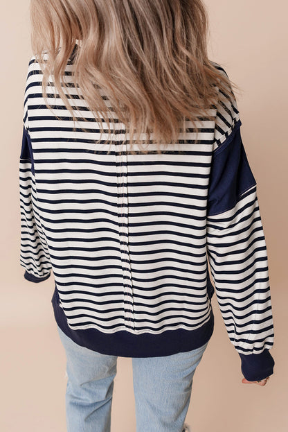 Stripe Colorblock Reverse Seam Sweatshirt