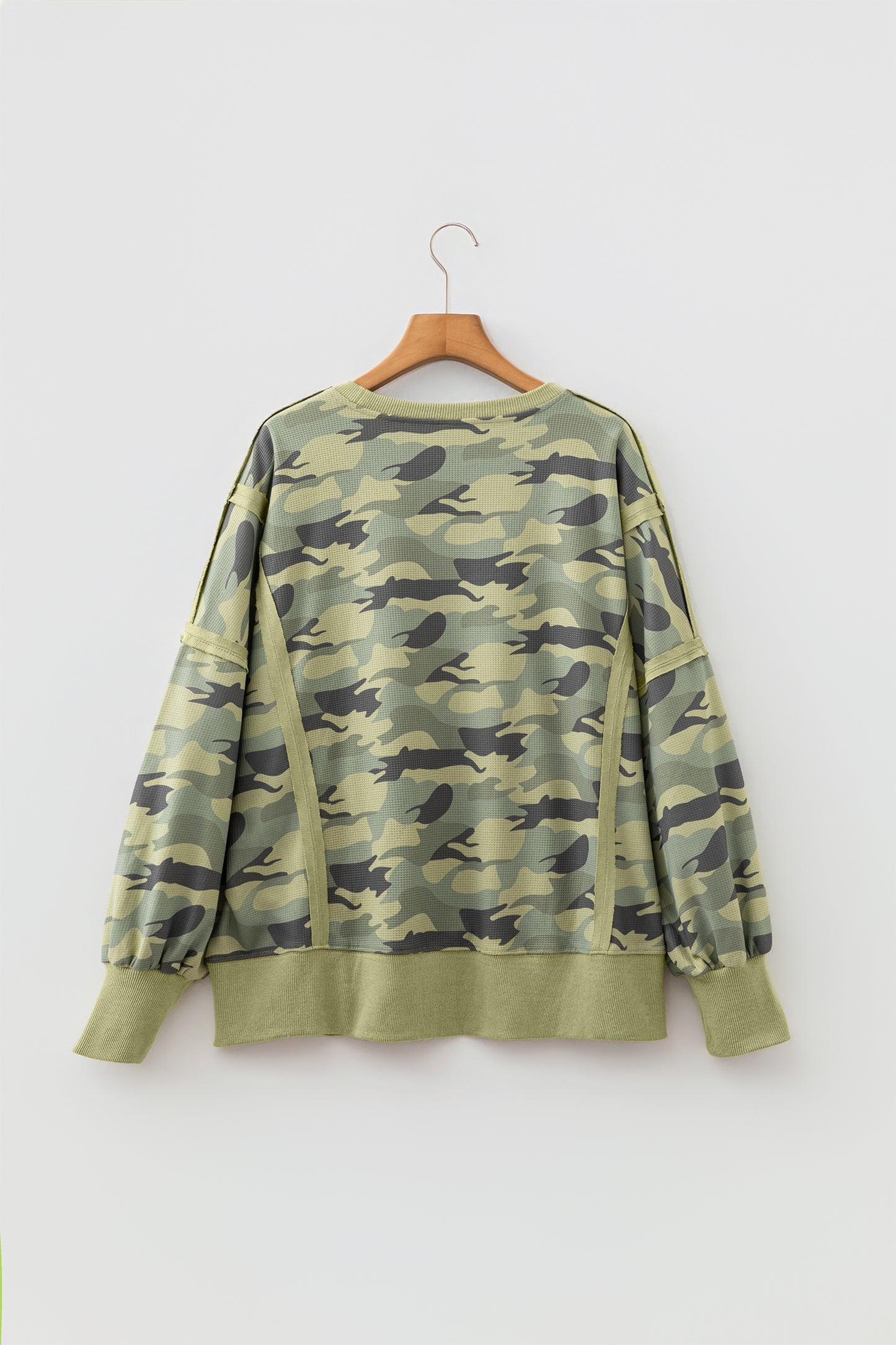 Camo Waffle Knit Reverse Seam Long Sleeve Top