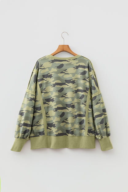 Camo Waffle Knit Reverse Seam Long Sleeve Top