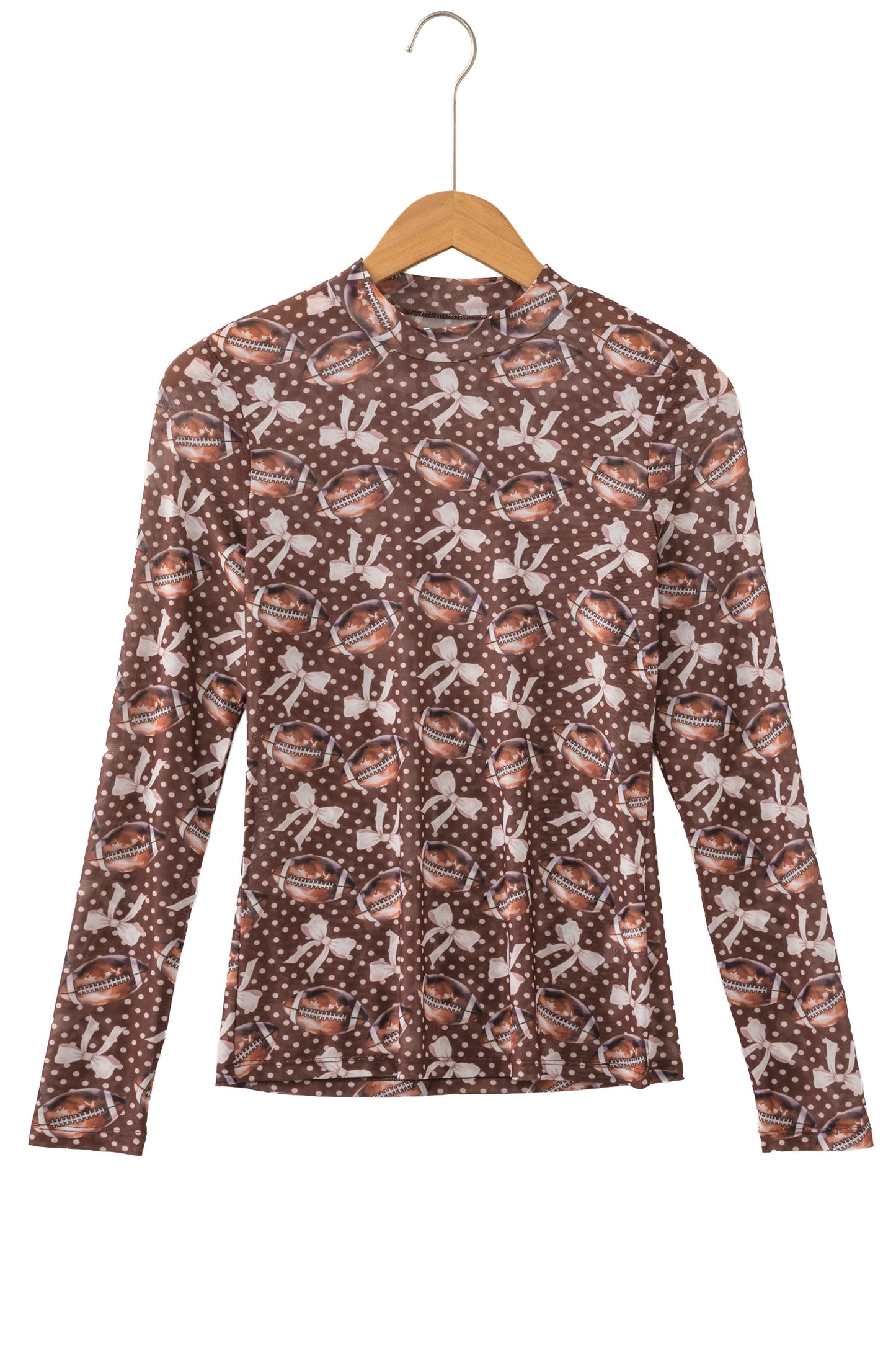 Polka Dot Bow Football Mesh Long Sleeve Top