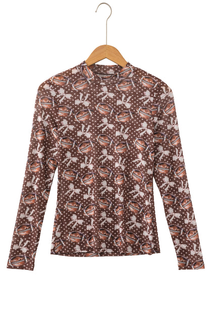 Polka Dot Bow Football Mesh Long Sleeve Top