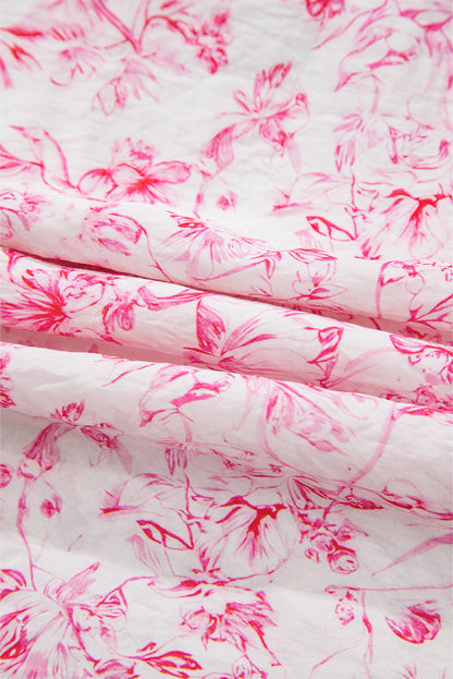 Floral Bow-Back Square Neck Ruffle Sleeve Blouse