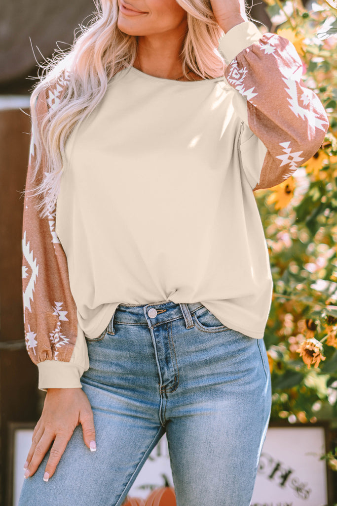 Aztec Colorblock Puff Sleeve Top