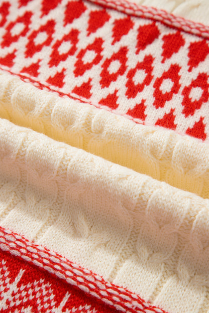 Western Fair Isle Cable Knit Round Neck Sweater
