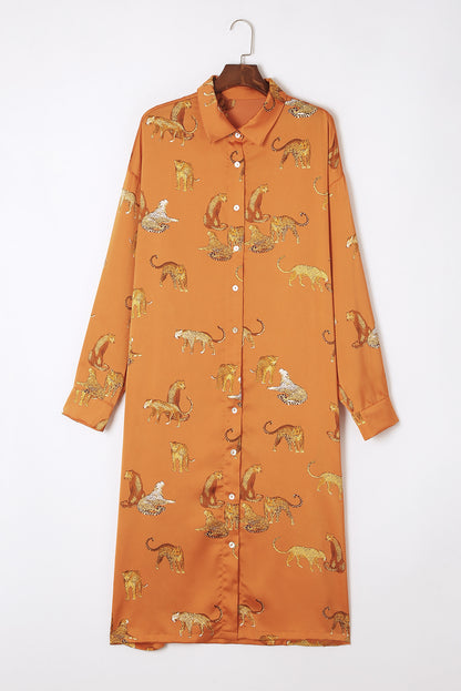 Cheetah Buttoned Midi Shirt Dress