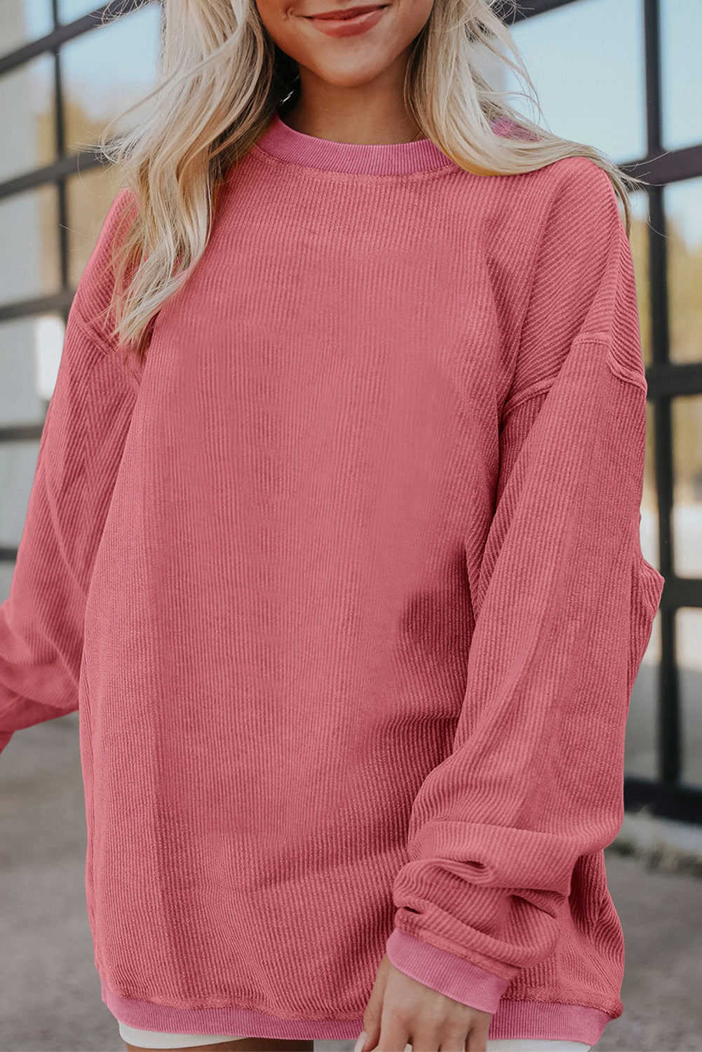 Ribbed Long Sleeve Oversized Sweatshirt