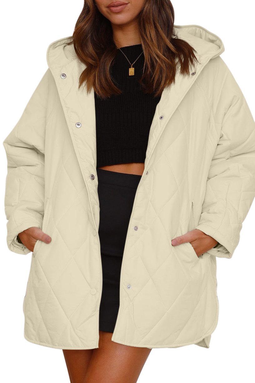 Quilted Snap Button Hooded Coat