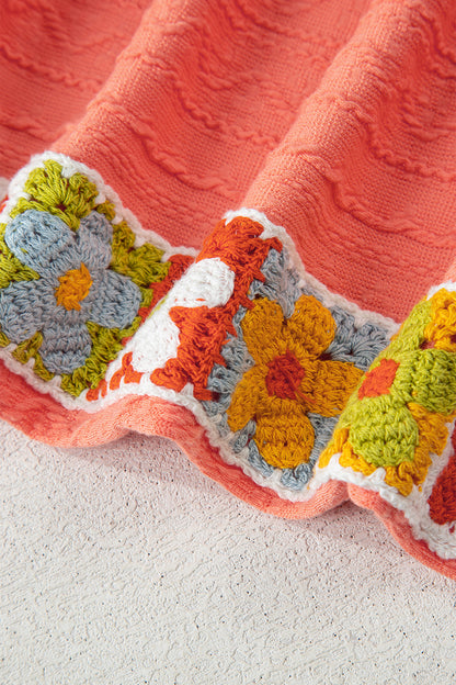 Floral Crochet Trim Textured Top and Pants Set