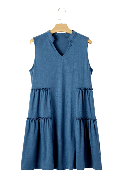 Split V-Neck Tiered Sleeveless Dress