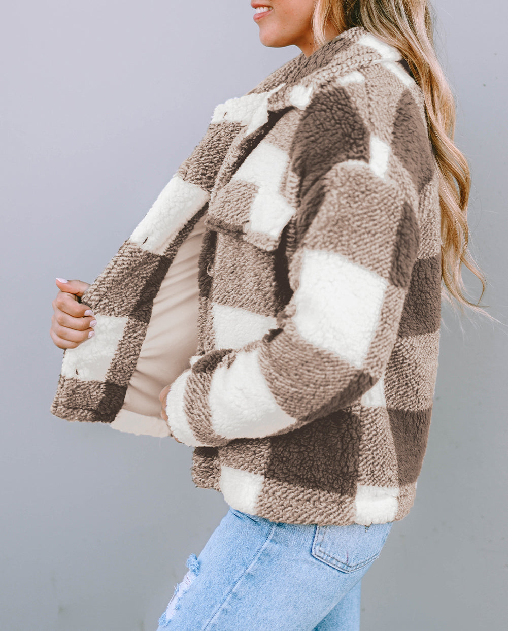 Plaid Sherpa Open Front Shacket