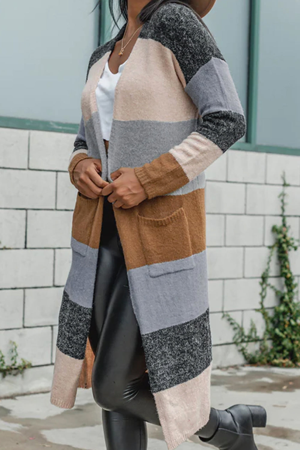 Colorblock Pocketed Duster Cardigan