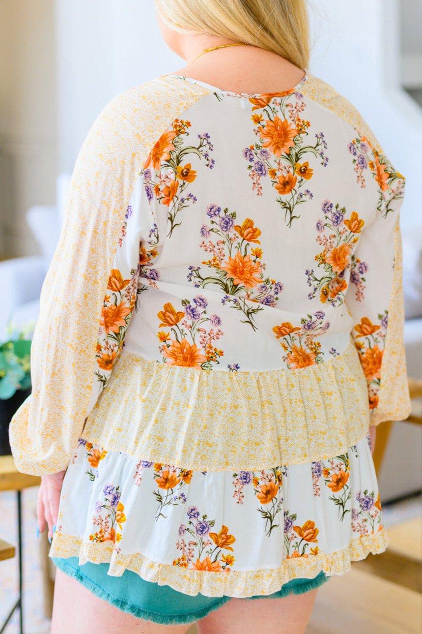 Floral V-Neck Puff Sleeve Blouse Plus Size