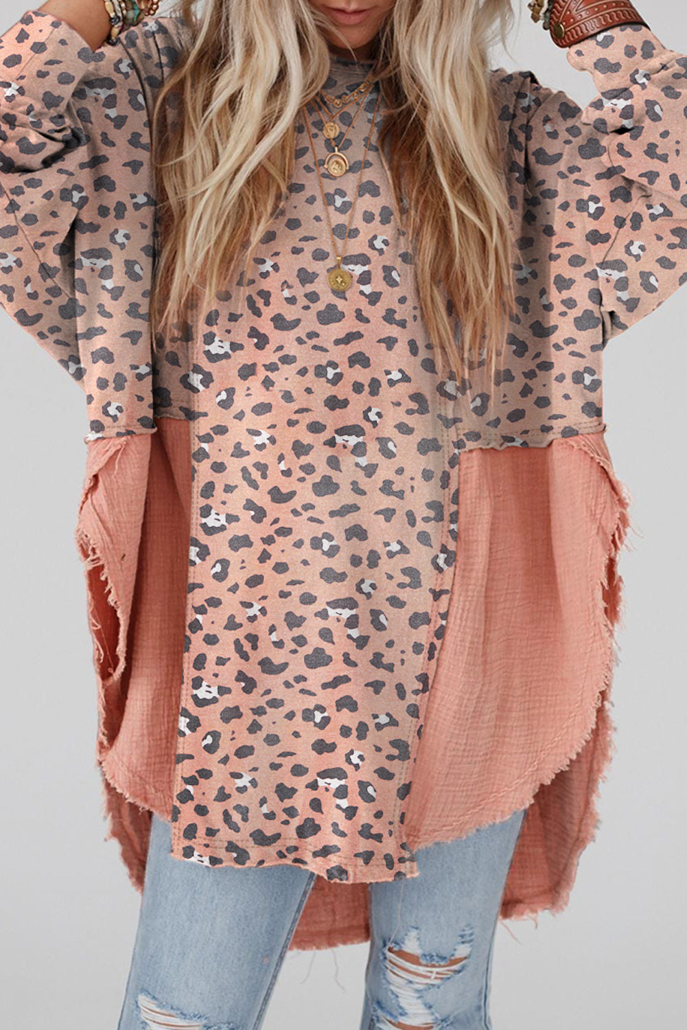 Leopard Colorblock Oversized Blouse