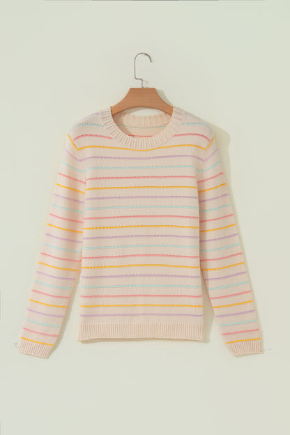Stripe Crew Neck Long Sleeve Knit Sweater