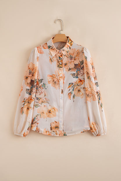 Floral Puff Sleeve Collared Shirt