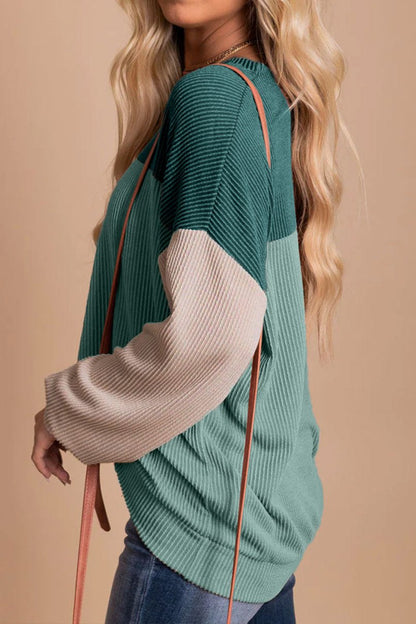 Colorblock Rib Textured Knit Top