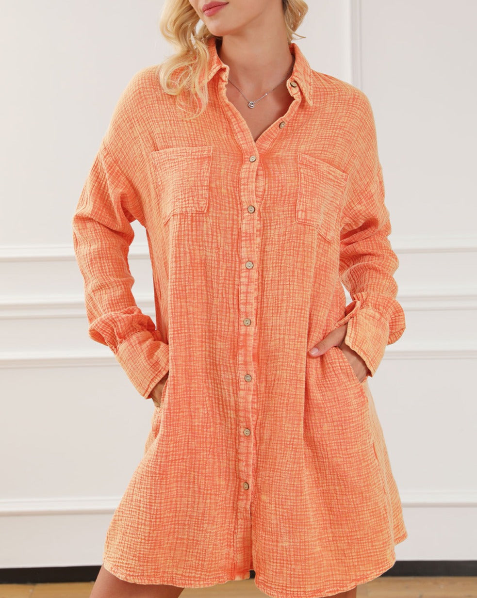 Crinkle Gauze Oversized Shirt Dress