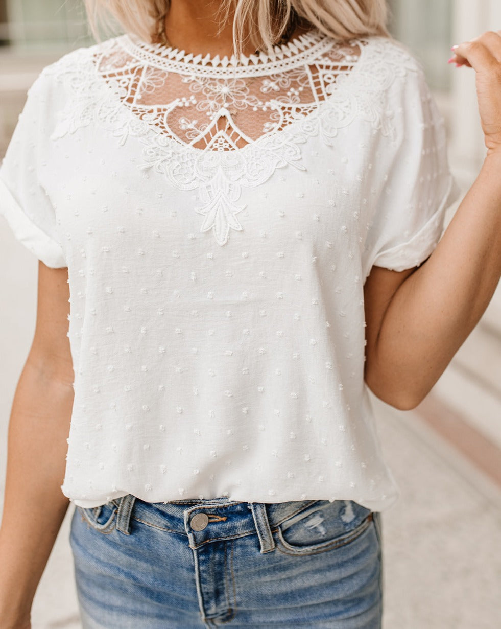 Swiss Dot Lace Applique Top