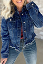 Denim Ruffle Raw Hem Jacket