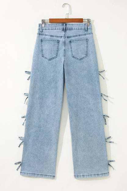 Denim Bow Side Straight Leg Jeans